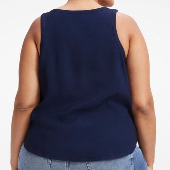 Good American Navy Woven Cut In Lightweight Tank Top NWT Plus Size 2XL-3XL - Picture 2 of 7